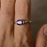 0.8ct Oval Cut Purple Amethyst Engagement Ring 14k White Gold Finish Solitaire