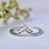 0.1ct Round Cut Moissanite Chevron V Stackable Women Ring 14K Yellow Gold Plated