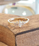1.2ct Marquise Cut Diamond Solitaire with Round Accent Ring 14k Yellow Gold Over