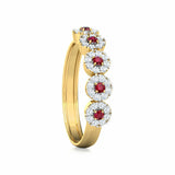2ct Wedding Ring Band Round Cut Pink Ruby Halo Half Eternity 14k YellowGold Over