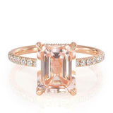 1.5ct Emerald Cut Morganite Solitaire Ring 14k Rose Gold Finish Diamond Accents