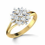 3Ct Baguette Cut Diamond Floral Sunburst Engagement Ring 14K Yellow Gold Finish