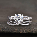 2.2ct Round Cut Diamond Bridal Set Ring Infinity Band 14k White Gold Finish