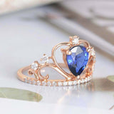 2.2ct Pear Cut Blue Sapphire Engagement Ring Diamond Crown 14k White Gold Finish