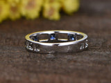 1.2ct Princess Blue Sapphire Wedding Band Open Gaps Eternity 14k White Gold Over