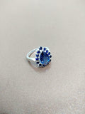 2.3ct Engagement Ring Pear Cut Blue Sapphire Solitaire Halo 14k WhiteGold Finish