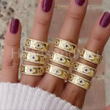 0.2ct Round Cut Simulated Sapphire Evil Eye Wedding Band 14k Yellow Gold Plated