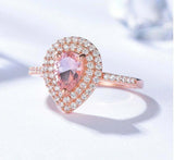 2.25ct Engagement Ring Pear Cut Peach Morganite Dual Halo 14k Rose Gold Finish