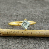 0.5ct Engagement Ring Princess Cut Blue Aquamarine Solitaire 14k YellowGold Over