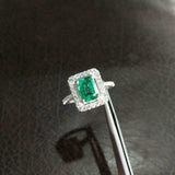 1.5ct Engagement Ring Green Emerald Cut Round Accent Halo 14k White Gold Finish