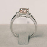1.5ct Cushion Cut Morganite Solitaire with Round Accent Ring 14k White Gold Over