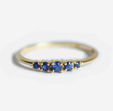 1ct Round Blue Sapphire Engagement Ring 14k Yellow Gold Over 5 Stone Minimalist