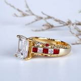 3Ct Emerald Cut Diamond Ruby Accent Vintage Engagement Ring 14K Yellow Gold Over