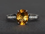 2.3ct Engagement Ring Oval Cut Yellow Citrine Diamond Accent 14k White Gold Over