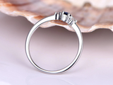 0.4ct Round Cut Blue Sapphire Engagement Ring Diamond Trilogy 14k WhiteGold Over