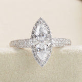Halo Three Row Accent Engagement Ring 3ct Pear Cut Diamond 14k White Gold Finish