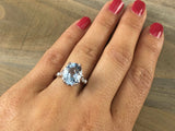 1.2ct Oval Cut Blue Aquamarine Solitaire Engagement Ring 18k White Gold Finish