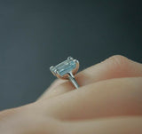 1.3ct Emerald Cut Blue Aquamarine Solitaire Engagement Ring 14k WhiteGold Finish
