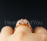2ct Round Cut Simulated Peach Morganite Halo Engagement Ring 14k RoseGold Plated
