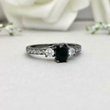 1.5ct Engagement Ring Oval Cut Black Diamond Trilogy Design 14k BlackGold Finish