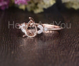 0.5ct Pear Stone Ring Setting Marquise Simulated Semi Mount 14k Rose Gold Plated