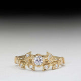 1.5ct Engagement Ring Round Cut Diamond Floral Leaf Design 14k YellowGold Finish