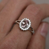 2.3ct Oval Cut Peach Morganite Diamond Halo Split Shank Ring 14k White Gold Over