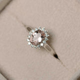 1.2ct Engagement Ring Oval Cut Morganite Diamond Halo Floral 14k White Gold Over