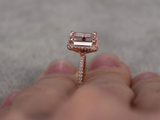 2.6ct Emerald Cut Peach Morganite Halo Women Solitaire Ring 14k Rose Gold Finish