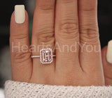 2ct Emerald Cut Simulated Morganite Halo Engagement Ring 14k Rose Gold Plated