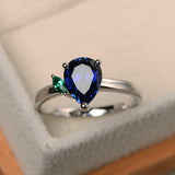 1ct Pear Blue Sapphire Engagement Ring Two Stone Solitaire 14k White Gold Finish