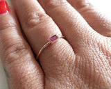0.5ct Engagement Ring Baguette Pink Ruby Solitaire Minimalist 14k Rose Gold Over