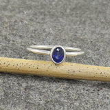 0.5ct Oval Cut Blue Sapphire Bezel Set Solitaire Women Ring 14k WhiteGold Finish