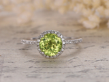 2.2ct Round Cut Green Peridot Engagement Ring Diamond Halo 14k White Gold Finish