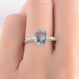 1.5ct Oval Cut Blue Aquamarine Engagement Ring 18k White Gold Finish Solitaire