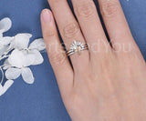 2ct Pear Cut Simulated Peach Morganite Crown Bridal Set 14k White Gold Plated