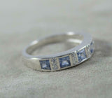 2.3ct Wedding Ring Band Princess Cut Blue Topaz Stackable 14k White Gold Finish