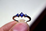 0.3ct Engagement Ring Princess Cut Blue Sapphire Trilogy 14k White Gold Finish