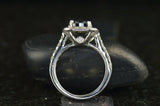 3Ct Cushion Cut Black Diamond Accent Halo Engagement Ring 14K White Gold Finish