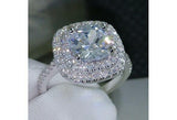 2ct Cushion Cut Diamond Cluster Halo Engagement Ring Women 14k White Gold Finish