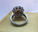 2.2ct Emerald Cut Simulated Red Garnet Halo Cocktail Ring 14k White Gold Plated