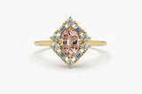 1.4ct Engagement Ring Oval Cut Morganite Halo Minimalist 14k Yellow Gold Finish