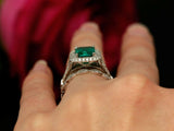 4ct Green Emerald Bridal Set Engagement Ring Vintage Band 14k White Gold Finish