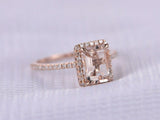 2ct Emerald Cut Morganite Engagement Ring Halo Diamond Accent 14k Rose Gold Over