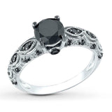 2.5ct Round Black Diamond Milgrain Trendy Engagement Ring 14k White Gold Over