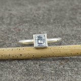 0.5ct Princess Cut Blue Aquamarine Bezel Set Solitaire Ring 14k WhiteGold Finish