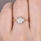 1.7ct Emerald Cut Diamond Trilogy Trillion Accents Ring 14k Yellow Gold Finish