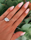 2.4ct Emerald Simulated Diamond Three Stone Engagement Ring 14k WhiteGold Plated