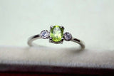 0.3ct Engagement Ring Oval Cut Green Peridot Three Stone 14k White Gold Finish