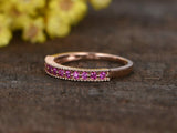 2.1ct Round Pink Sapphire Wedding Band Milgrain Half Eternity 14k Rose Gold Over